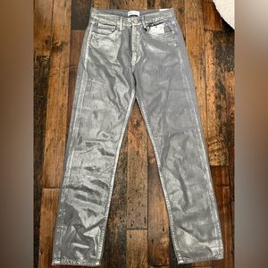 Zara TRF Straight Waxed Jeans Silver